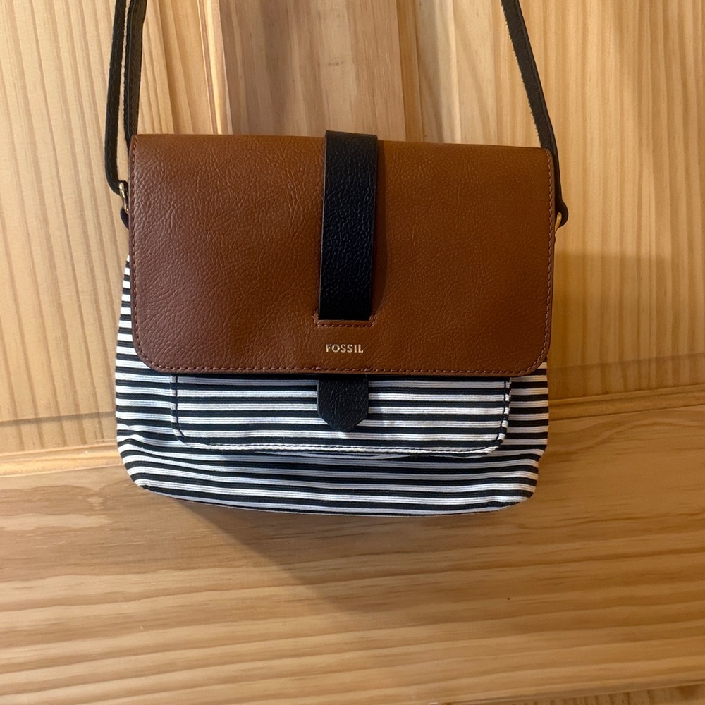 Fossil Black and Brown Striped Crossbody Bag